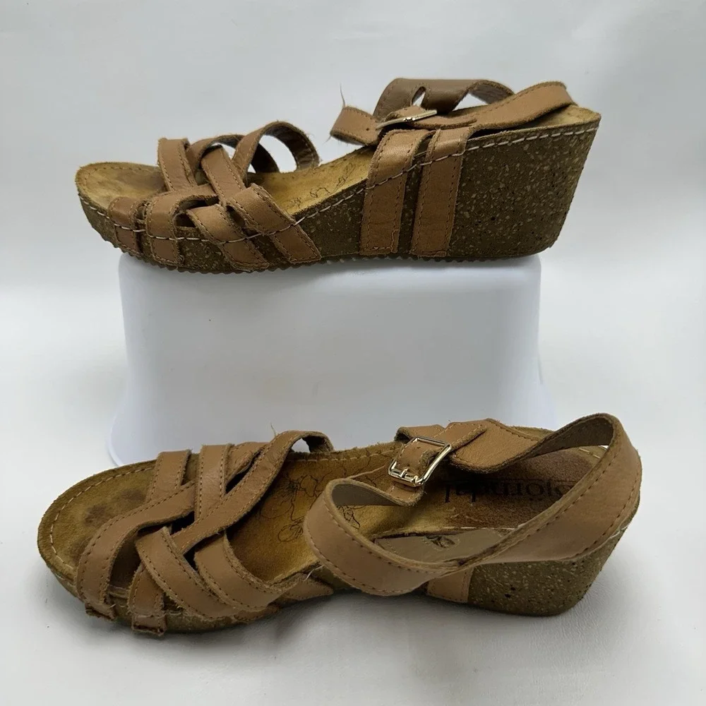 Bjorndal Lily Strappy Wedge Sandals Womens Brown Leather 6M Comfort strappy Cork